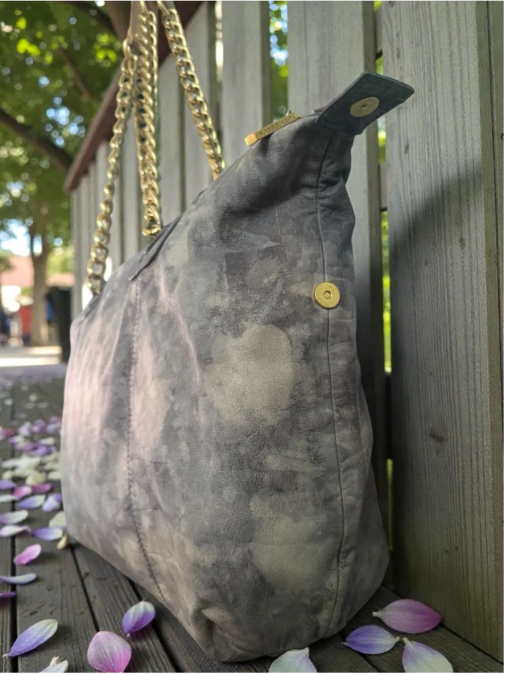 Custom Restyled Tory Burch McClane Soft Leather Blue CHAIN STRAP Shoulder Bag w/